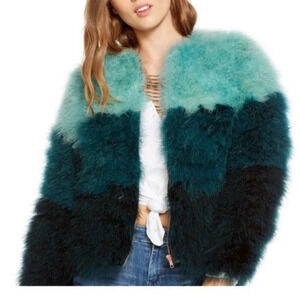 Chaser Teal and Black Faux Fur Jacket